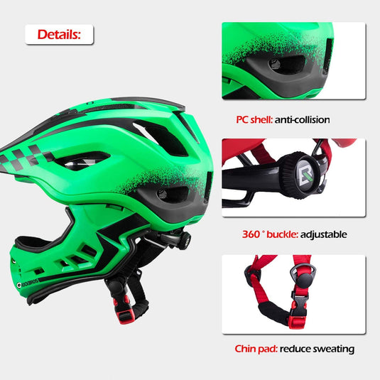 ROCKBROS children's helmet integrated bicycle helmet with removable chin guard